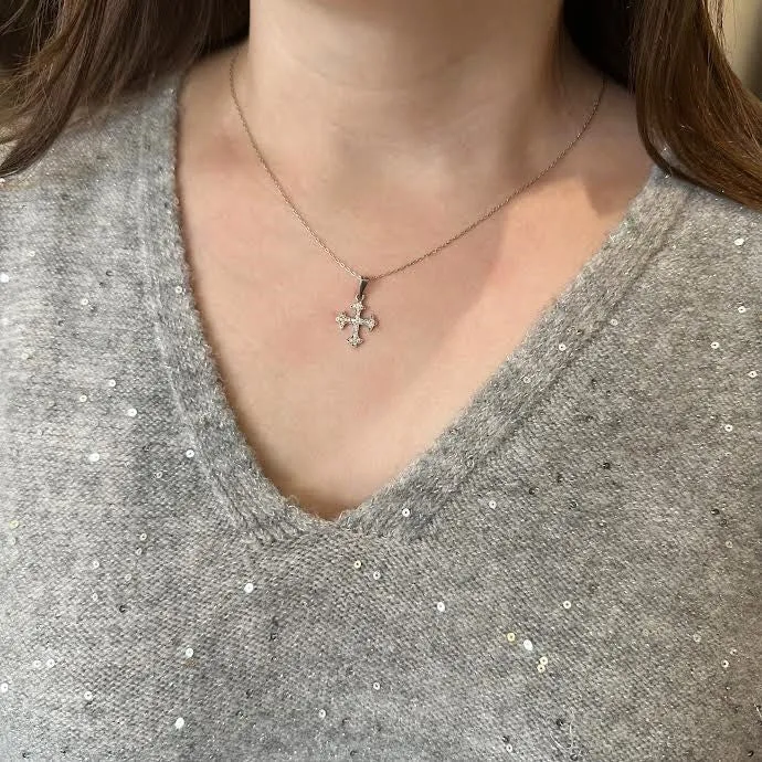 14K White Gold 0.21 CTW Diamond Cross Pendant
