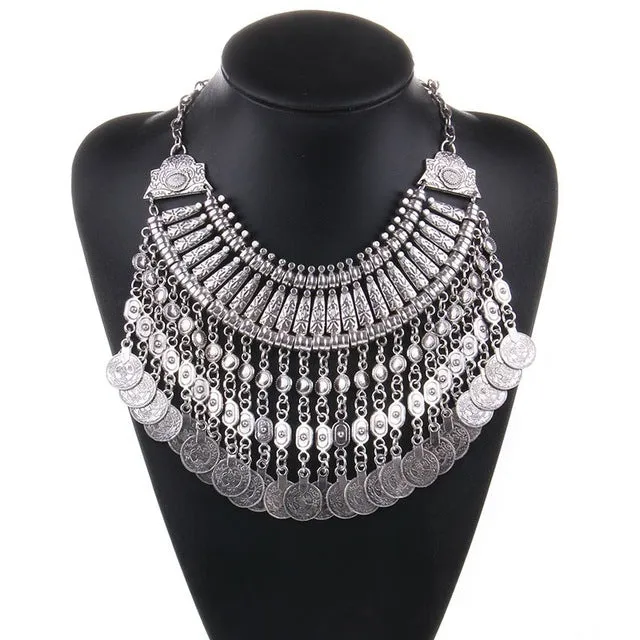 2017 Boho Antique Coin Necklace for Women African Statement Tibetan Long Tassel Necklaces & Pendants Bohemian Maxi Jewelry Women