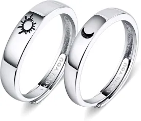 Beydodo 925 Silver Rings Custom Adjustable Sun and Moon Matching Rings Engraved I Love You Couples Rings Wedding