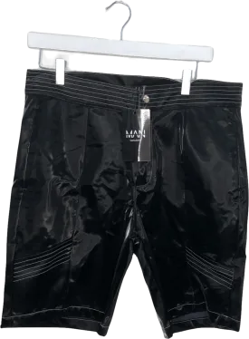 boohooMan Black Pu Contrast Stitch Biker Shorts UK L