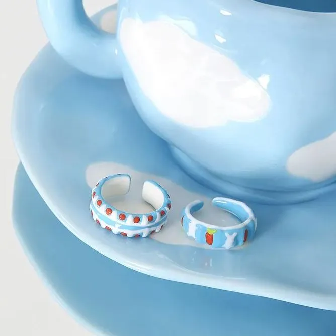 Cherry Cake Blue Y2K Rings