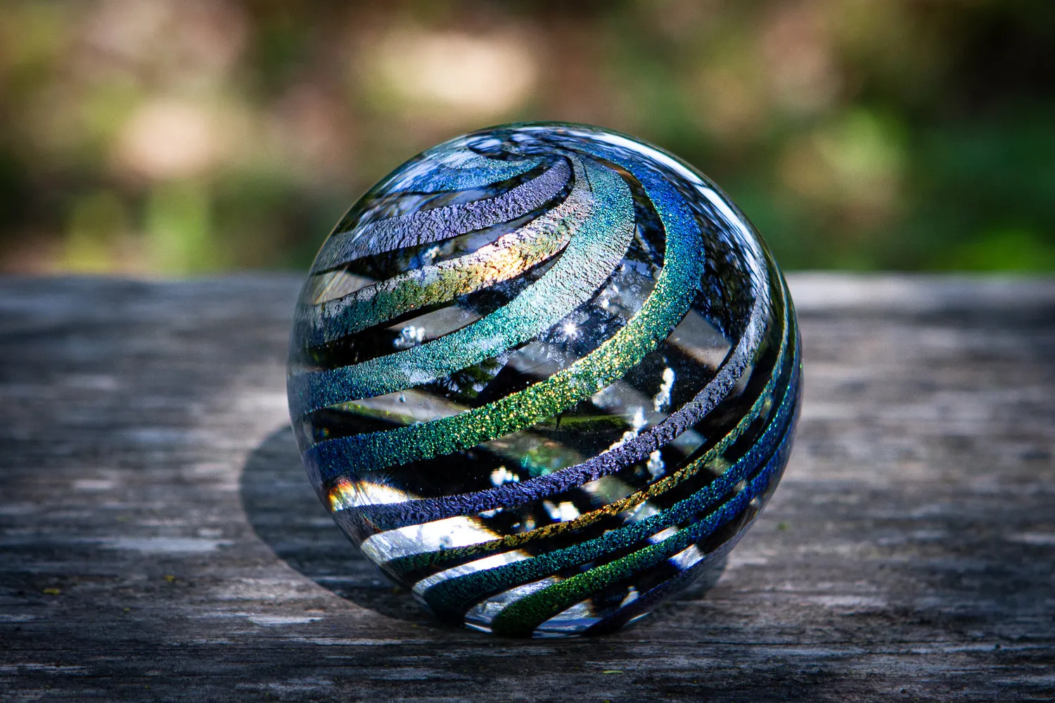 Dark Dichroic Rainbow Orb with Cremation Ash