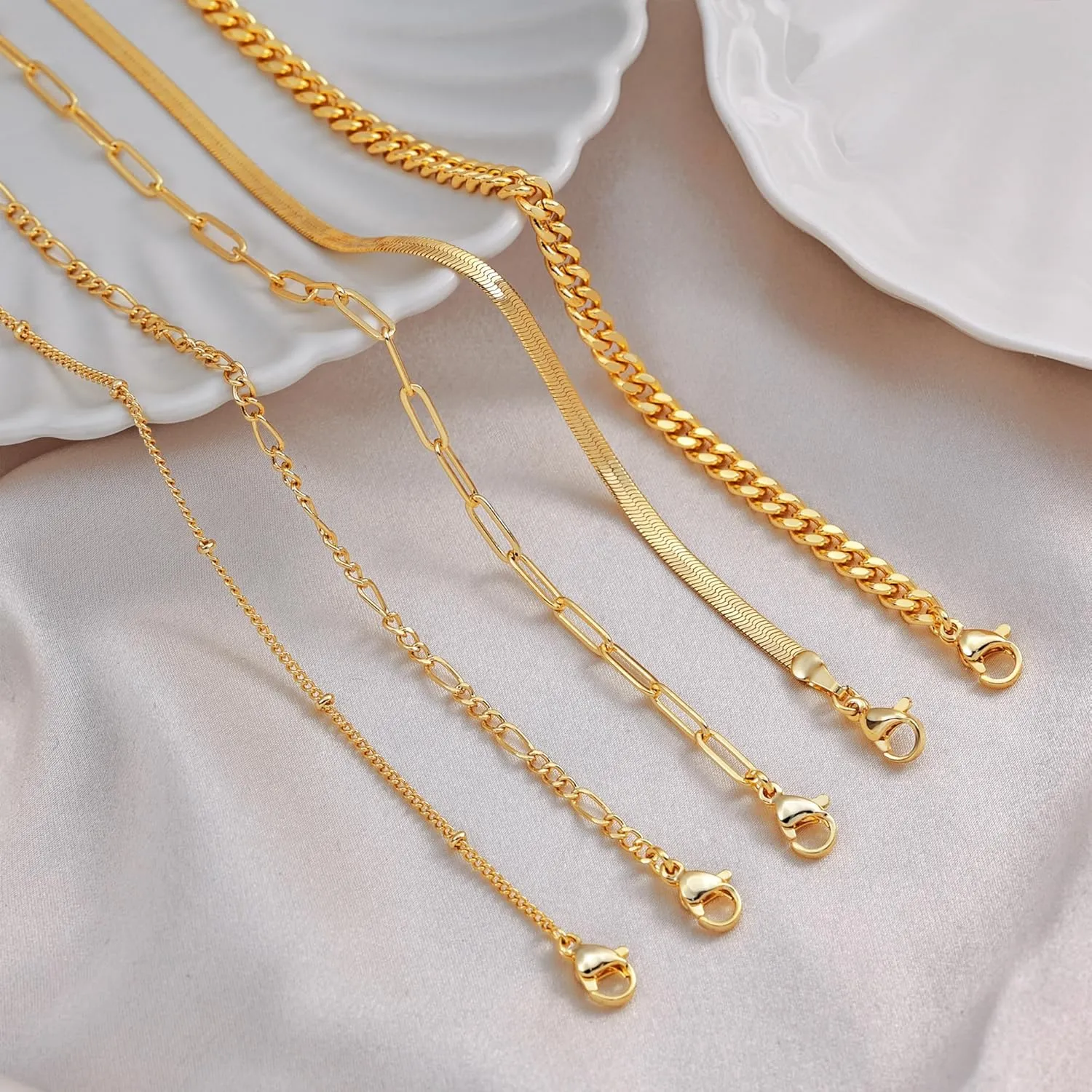 DEARMAY Gold Bracelets for Women Waterproof, 14K Real Gold Jewelry Sets Trendy Thin Dainty Stackable Cuban Link Paperclip Chain Bracelet Pack Fashion Accessories Gifts for Womens