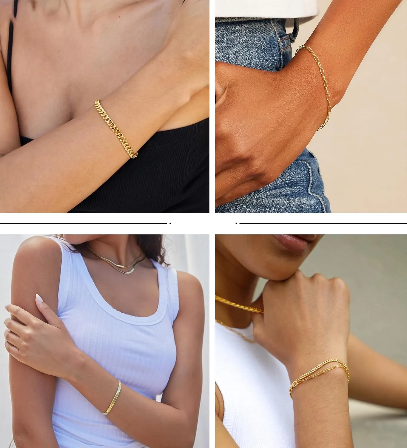 DEARMAY Gold Bracelets for Women Waterproof, 14K Real Gold Jewelry Sets Trendy Thin Dainty Stackable Cuban Link Paperclip Chain Bracelet Pack Fashion Accessories Gifts for Womens