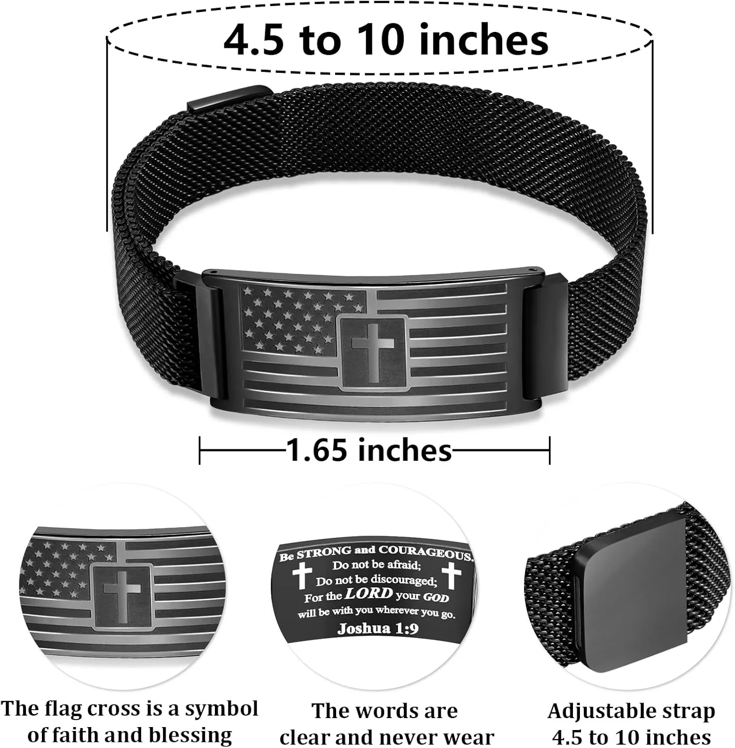 DouDiner American Flag/Flag Cross Bracelet for Men,Stainless Steel Bible Verse Bracelet Jewelry Gifts for Men
