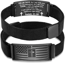 DouDiner American Flag/Flag Cross Bracelet for Men,Stainless Steel Bible Verse Bracelet Jewelry Gifts for Men