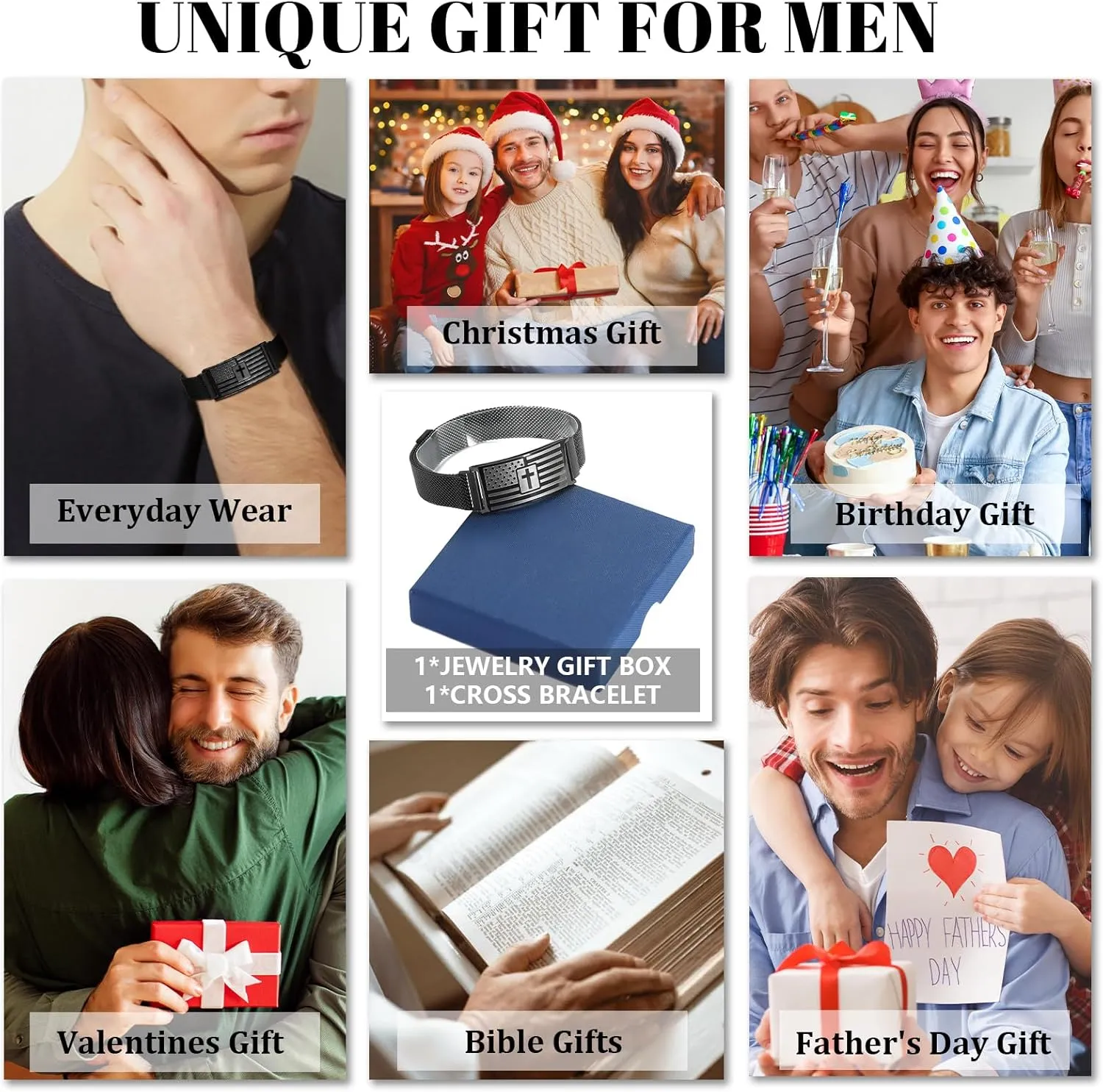 DouDiner American Flag/Flag Cross Bracelet for Men,Stainless Steel Bible Verse Bracelet Jewelry Gifts for Men