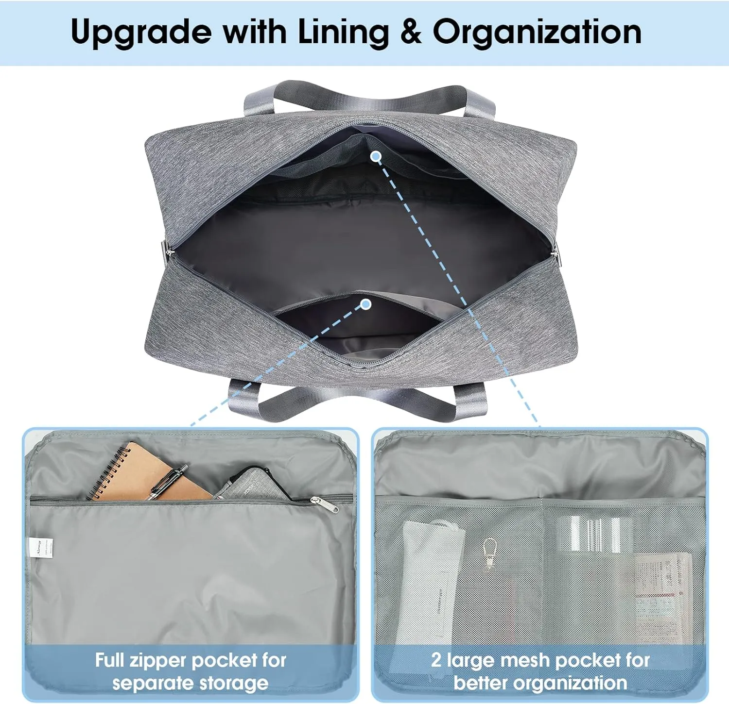 For Spirit Airlines Personal Item Bag 18x14x8 Foldable Travel Duffel Bag Underseat Carry on Luggage for Women and Men 30L (Grey)