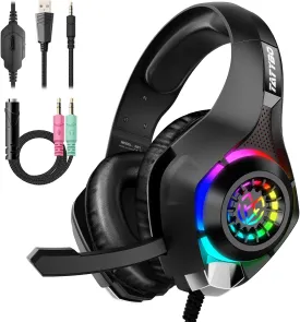Gaming Headset for PS4 PS5 Xbox One PC, Over-Ear Gaming Headphones with Surround Sound, Noise Canceling Mic, RGB Light