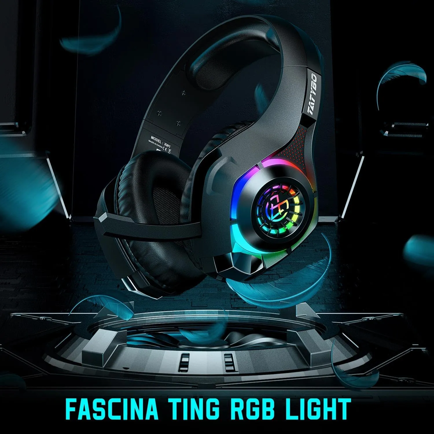 Gaming Headset for PS4 PS5 Xbox One PC, Over-Ear Gaming Headphones with Surround Sound, Noise Canceling Mic, RGB Light