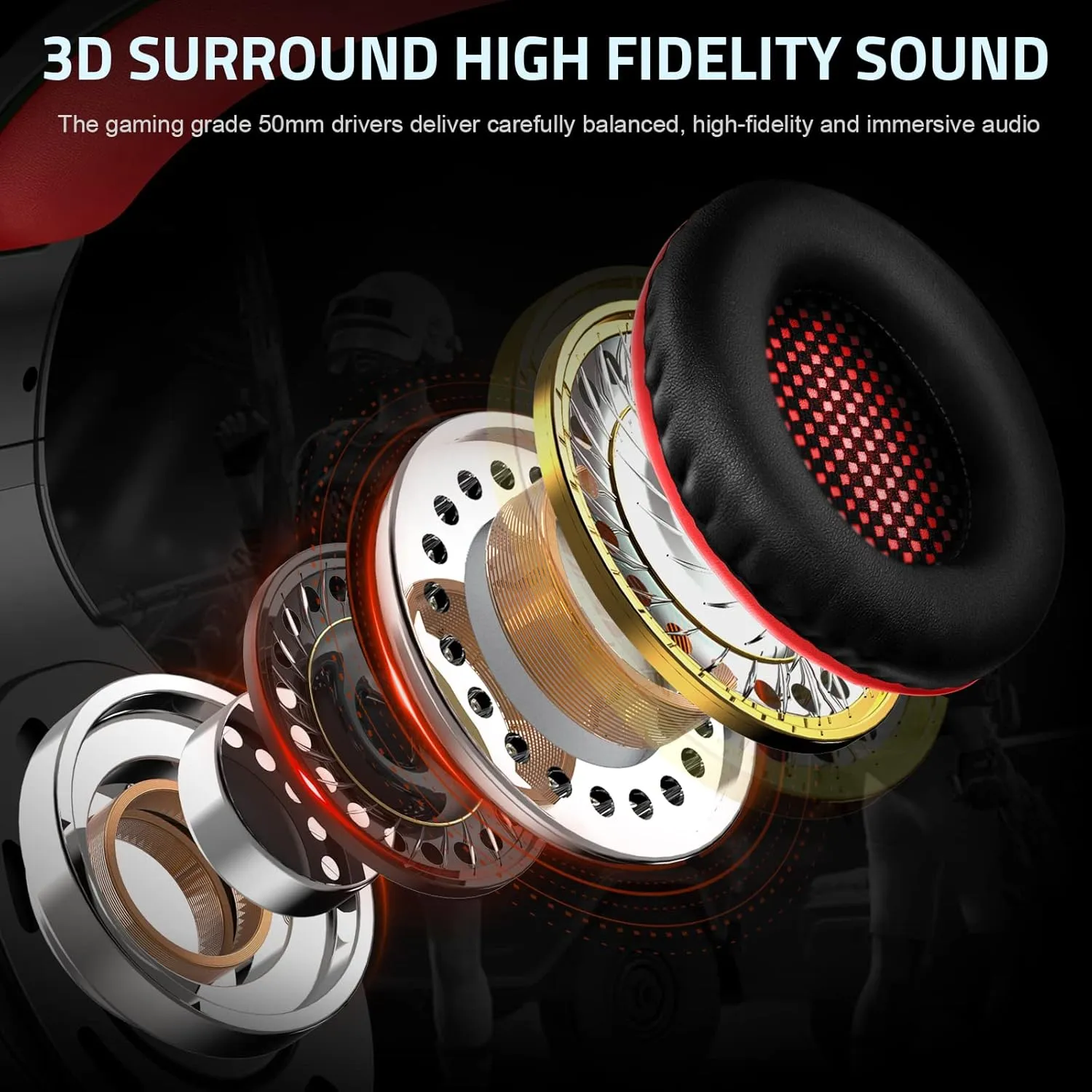 Gaming Headset with Microphone for PC, PS4, PS5, Headset Noise Cancelling Gaming Headphones for Switch, Laptop, Mac, Xbox Series X/S, Headphones with LED Lights, Deep Bass for Kids Adults, Deep Red