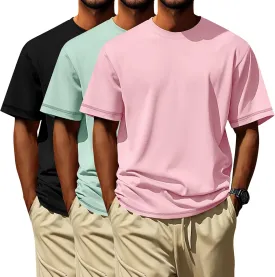 Neer 3 Pack Big and Tall Shirts for Men L-5XL, Oversized Cotton Crewneck Tops Loose Casual Large T-Shirts Summer Basic Tee