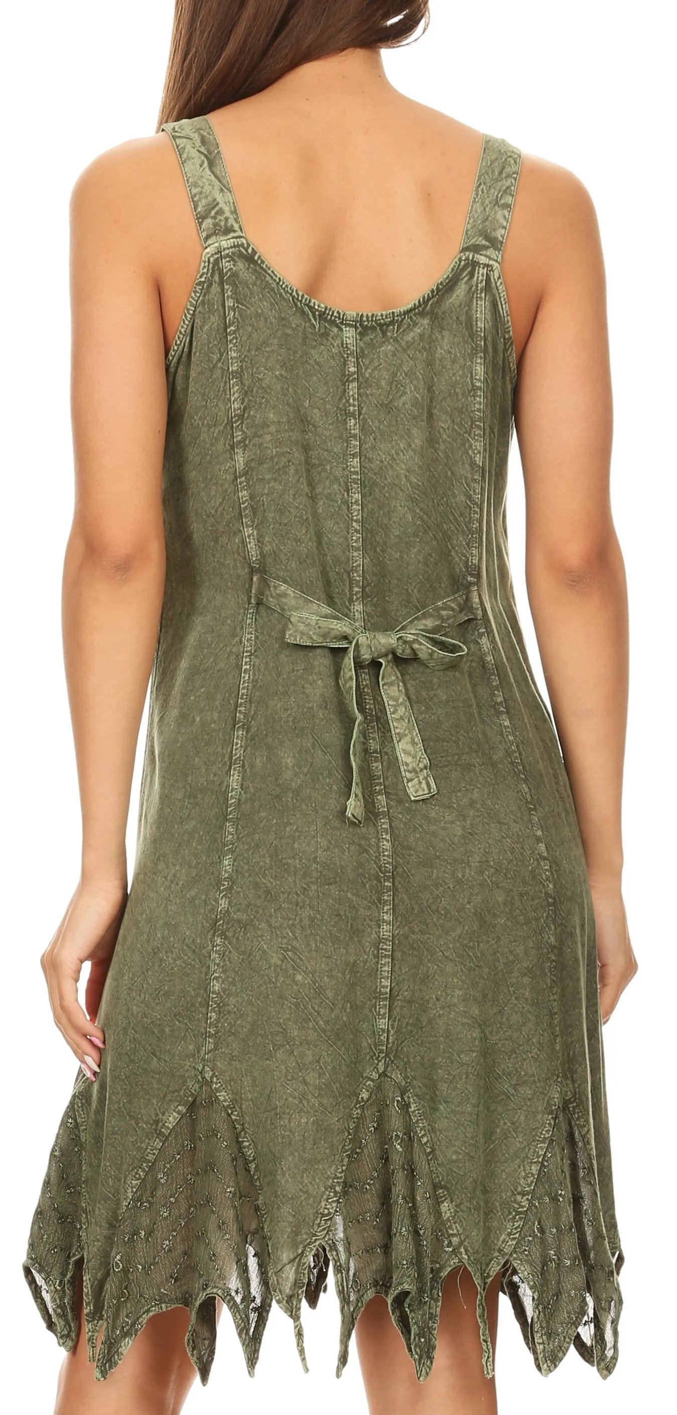 Sakkas Josiane Sleeveless Batik Midi Slim Dress with Embroidery and Pixi Hem