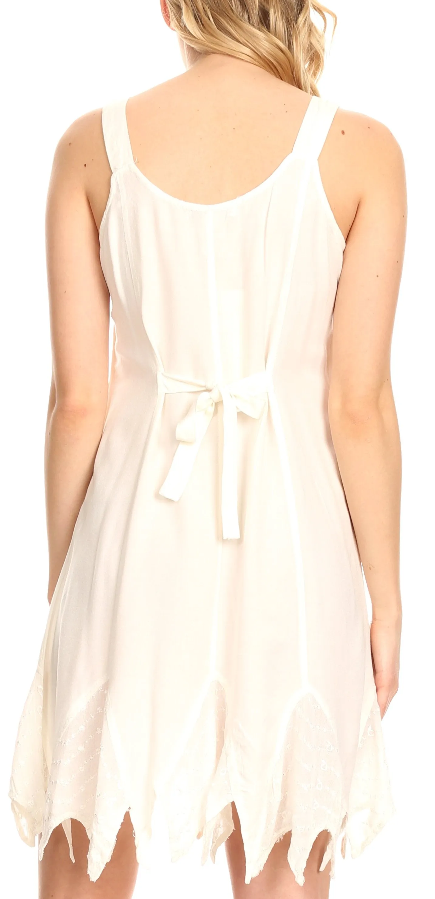 Sakkas Josiane Sleeveless Batik Midi Slim Dress with Embroidery and Pixi Hem