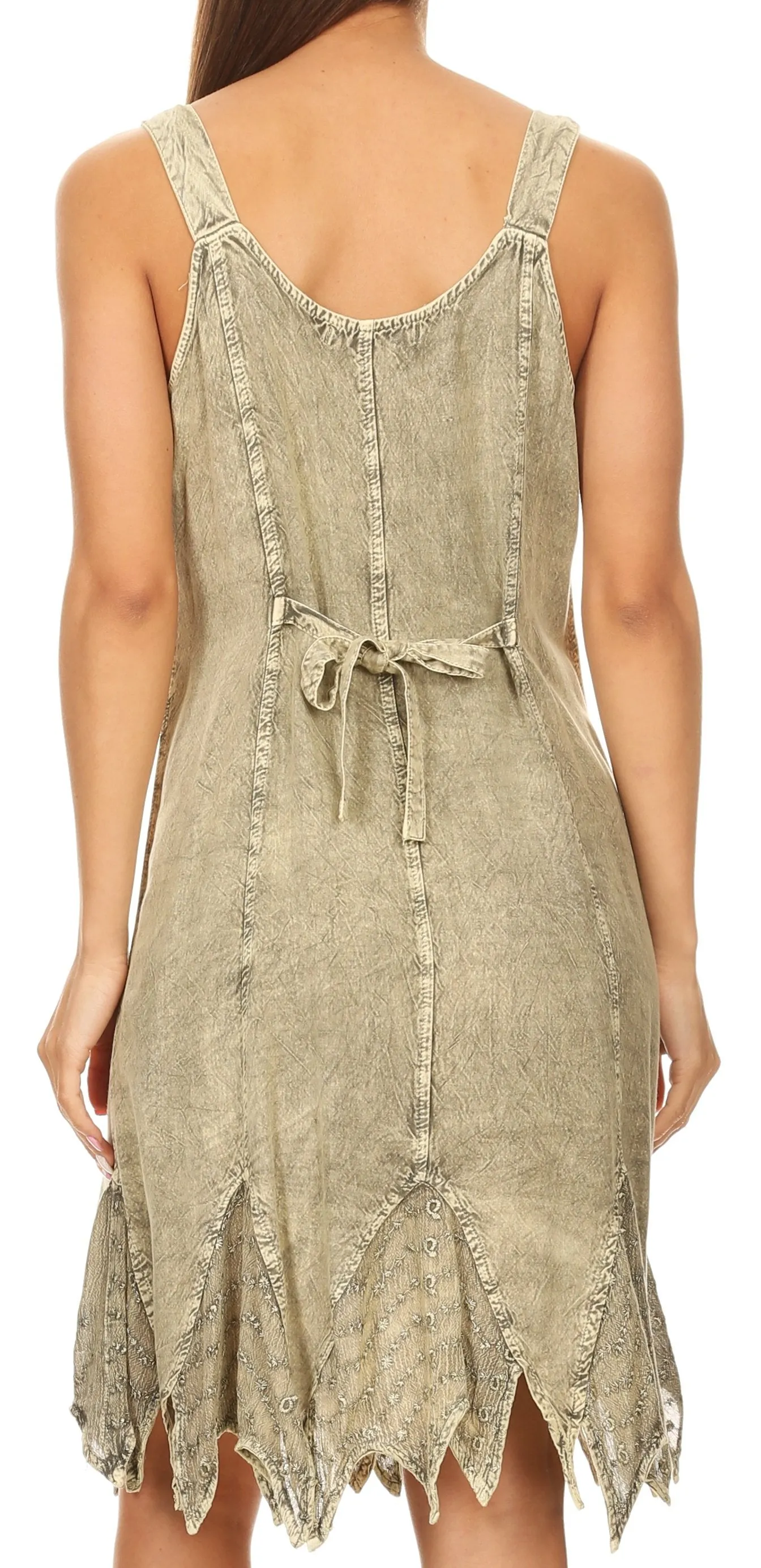 Sakkas Josiane Sleeveless Batik Midi Slim Dress with Embroidery and Pixi Hem