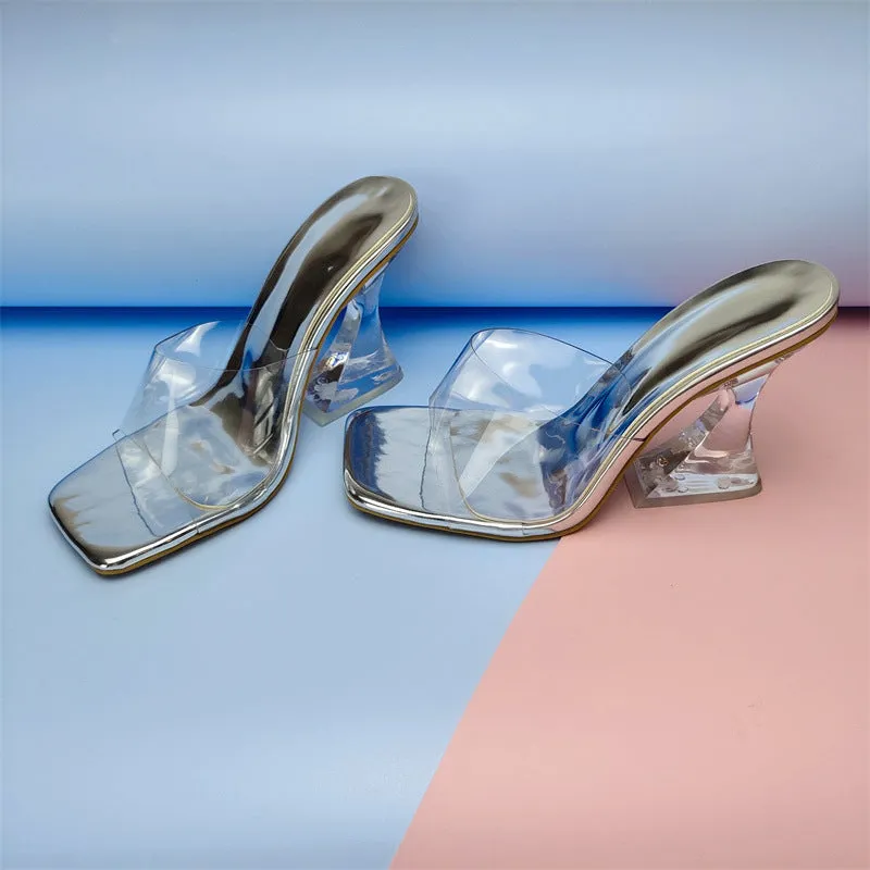 Transparent Heel Colorful  PVC High Heel Mules