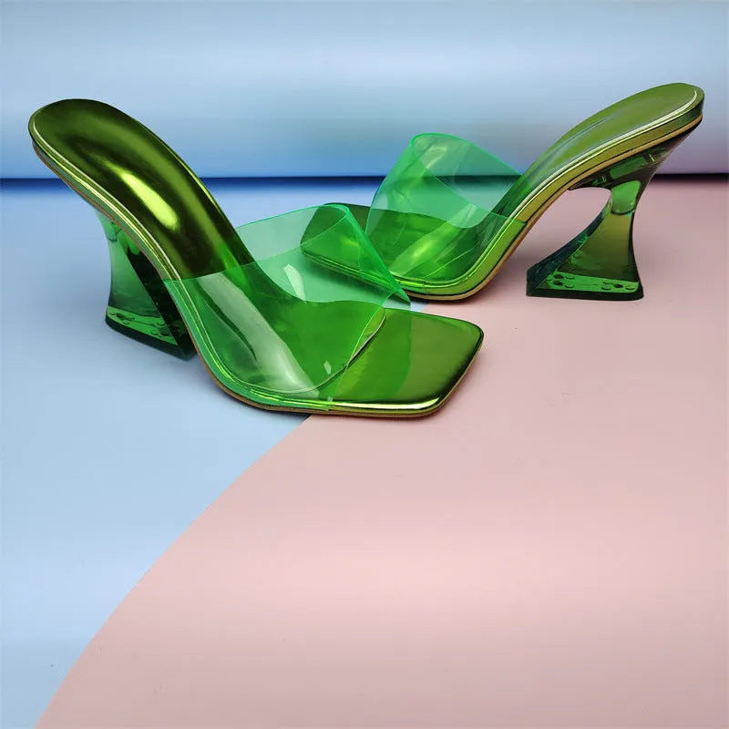 Transparent Heel Colorful  PVC High Heel Mules