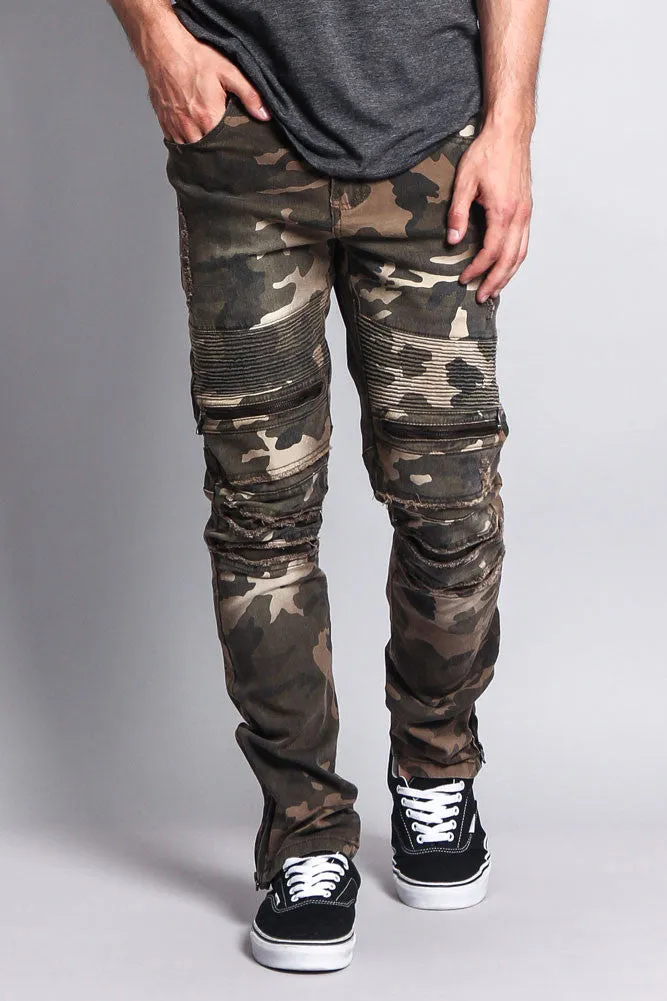 Zipper Cut Biker Camo Jeans