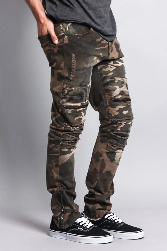 Zipper Cut Biker Camo Jeans