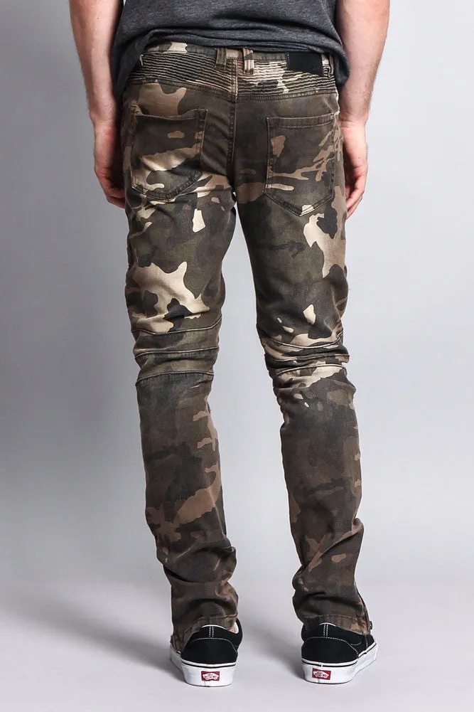 Zipper Cut Biker Camo Jeans