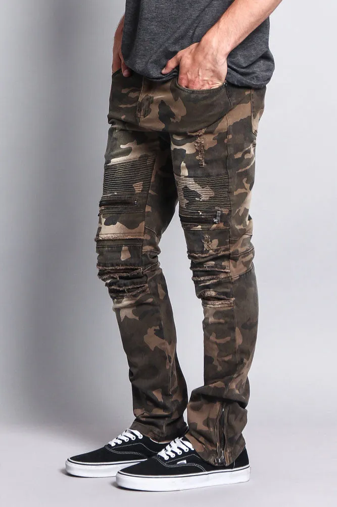 Zipper Cut Biker Camo Jeans